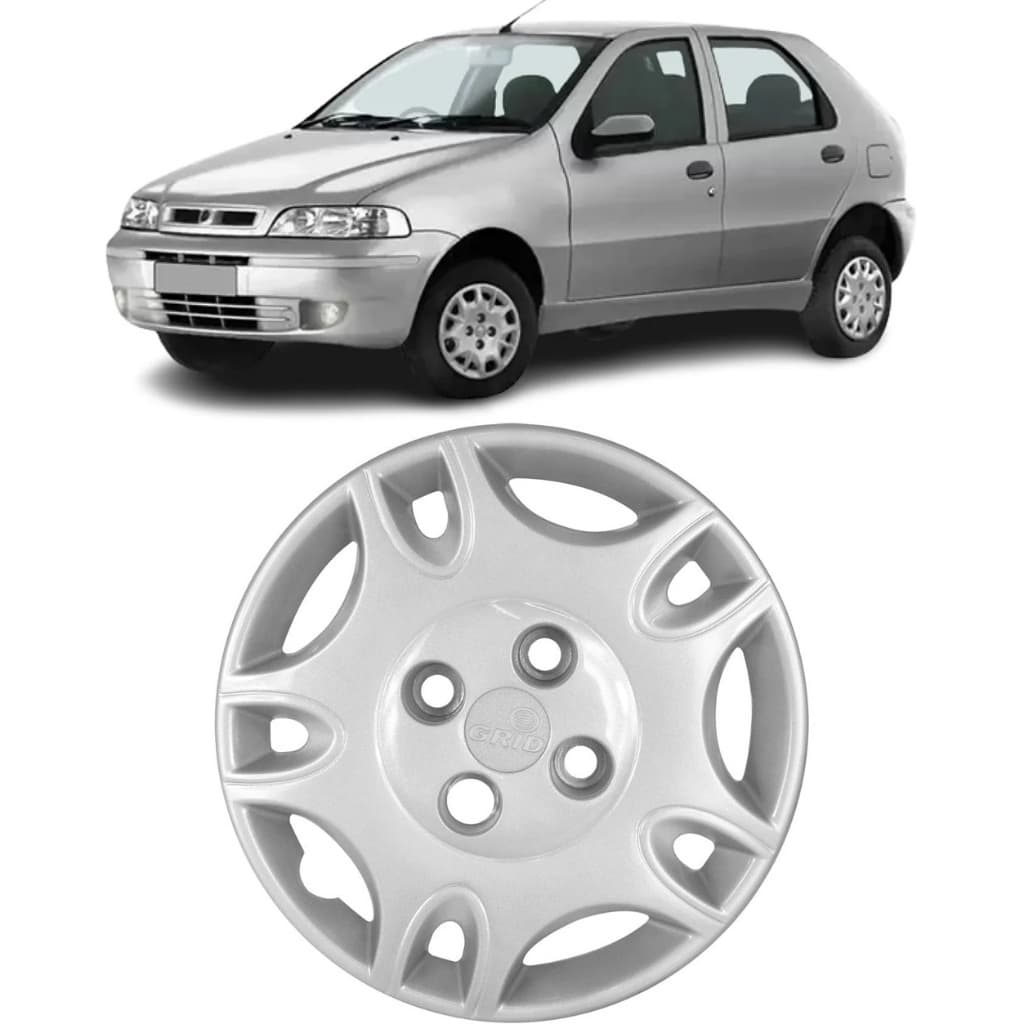 CALOTA ARO 13 PALIO FIRE 04 LINHA FIAT PRATA CUBO BAIXO FIXACAO PARAFUSOS GRID 050CBPTAU - VALOR UNITÁRIO