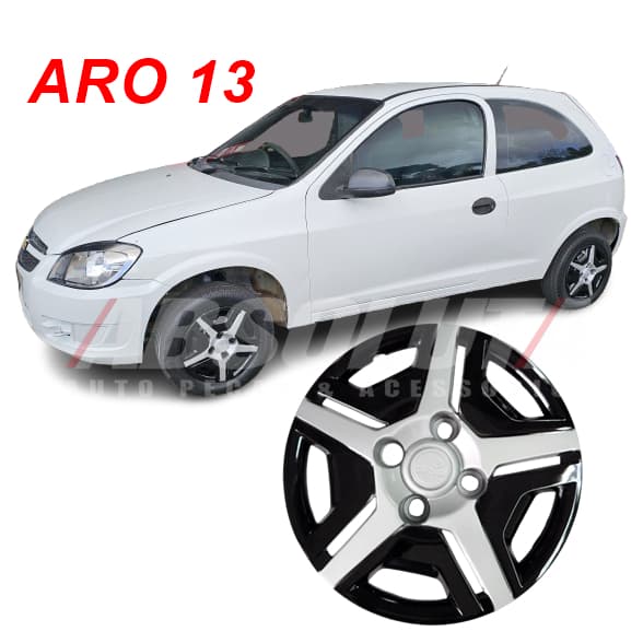 CALOTA ARO 13 CORSA CLASSIC CELTA GM ESPORTIVA TUNING PRETA PRATA LANÇAMENTO GRID
