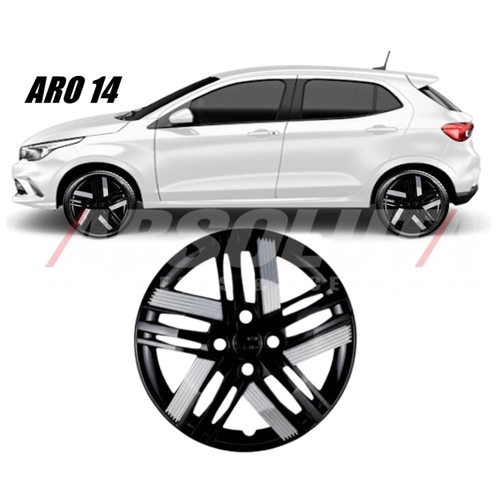 Calota Argo Cronos Mobi Aro 14 FIAT Lançamento Preta Prata Esportiva  CUBO BAIXO FIXACAO PARAFUSO