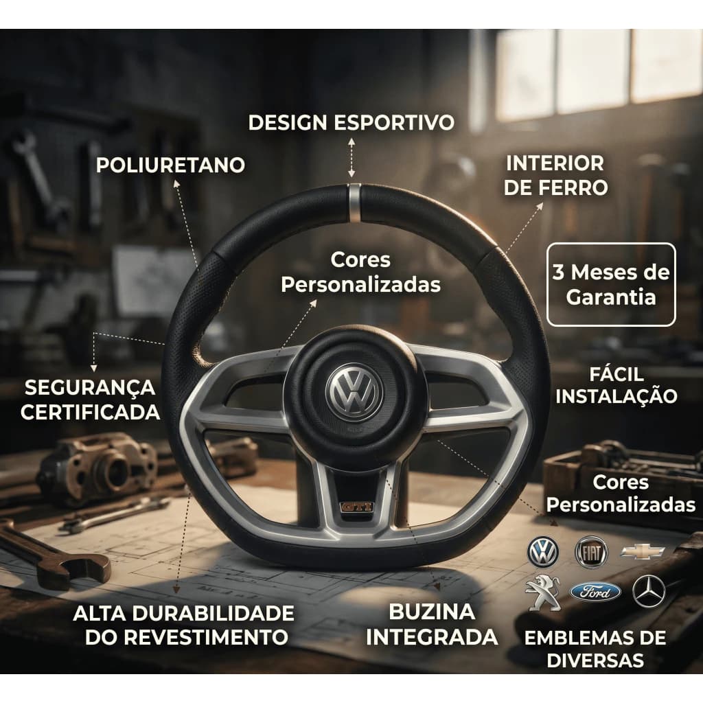Volante Esportivo Gti Prata Para Gol Parati Saveiro Santana Golf Polo Cordoba G2 G3 G4