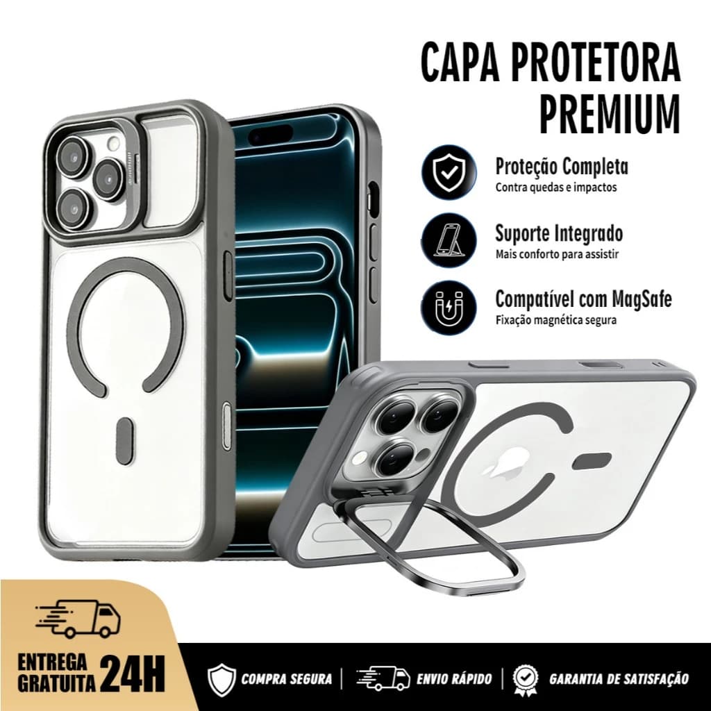 Capa MagSafe Transparente com Anel Metálico Circular Protetor de Lente Compatível iPhone 11/13/14/15/16/17 Pro Max