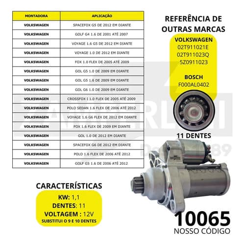 Motor Partida Arranque Crossfox Fox Polo Gol G5 G6 1.0 1.6