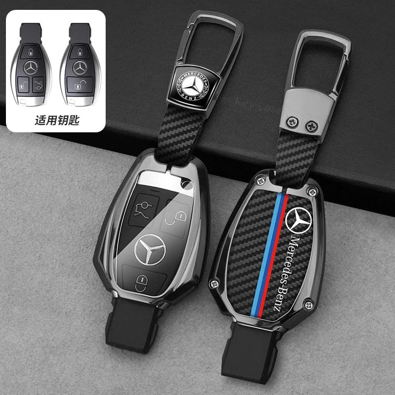 Capa da Chave do Carro em Couro de Fibra De Carbono + Liga de Zinco para Mercedes Benz Aces Classe GLA CLA GLK GLC CLS AMG