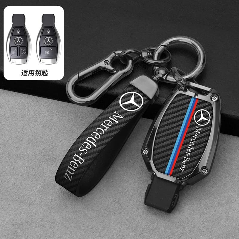 Capa da Chave do Carro em Couro de Fibra De Carbono + Liga de Zinco para Mercedes Benz Aces Classe GLA CLA GLK GLC CLS AMG