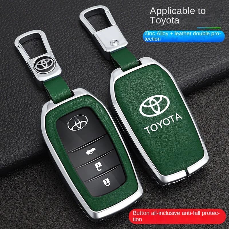 Capa da Chave do Carro em Couro de Fibra De Carbono + Liga de Zinco para Toyota Hilux Camry Corolla RAV4 Highland