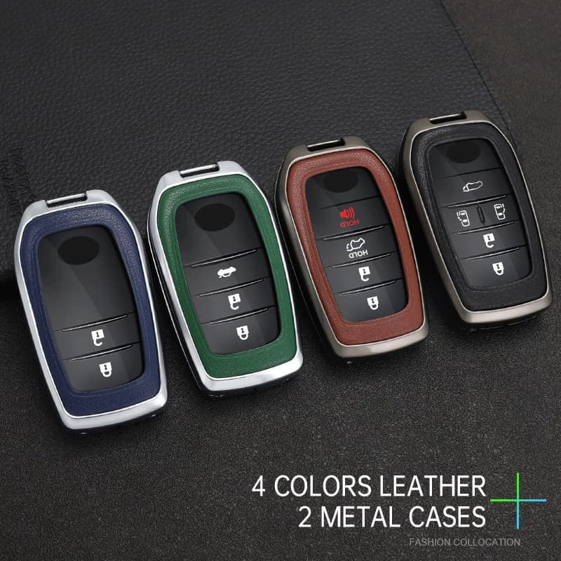 Capa da Chave do Carro em Couro de Fibra De Carbono + Liga de Zinco para Toyota Hilux Camry Corolla RAV4 Highland