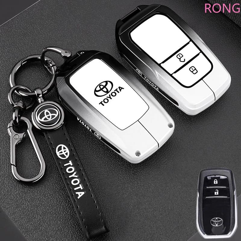 Capa da Chave do Carro em Couro de Fibra De Carbono + Liga de Zinco para Toyota Hilux Camry Corolla RAV4 Highland